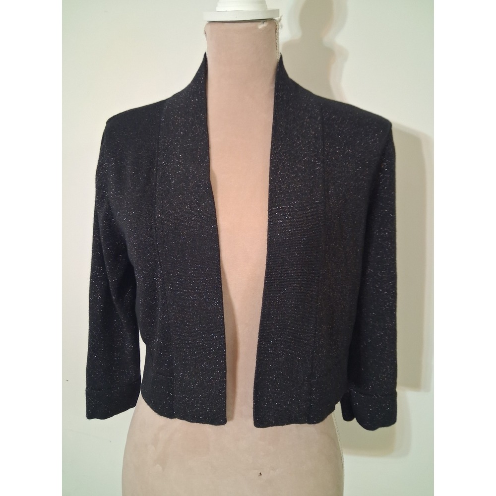 Ronni Nicole Womens Black Metallic Shimmer Open Front Cropped Shrug Cardigan M